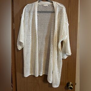 POL Open-Knit Cream Crochet Cardigan
